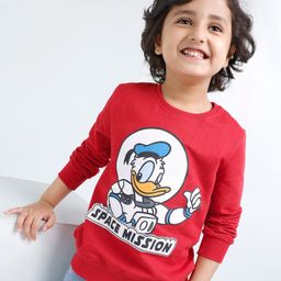 Babyhug Full Sleeves Cotton Knit Donald Duck Sweatshirt with Foil Print - Red-image-43