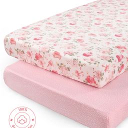 Bonfino Premium Organic Cotton Fitted Crib Sheet Set of 2 Cupcake Print - Pink-image-16