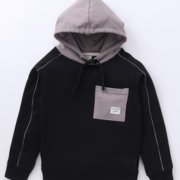 Ollypop Cotton Looper Full Sleeves Solid Color Hooded Sweatshirt - Black-image-34