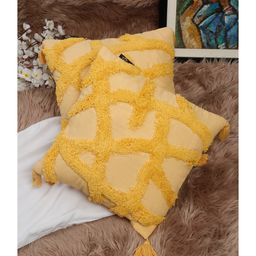HOSTA HOMES HHCCM52 Pure Cotton Hand Tufted Tessel Cushion Covers Pack of 2 - Yellow-image-76