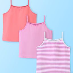 Pine Kids Cotton Sleeveless Antimicrobial Slips Solid & Stripes Pack Of 3 - Pink-image-3