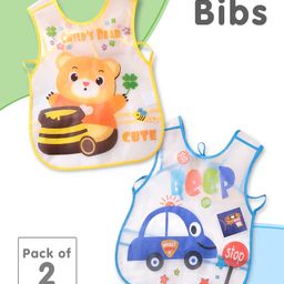 Sleeveless Waterproof Printed Apron Bibs- Pack of 2- Blue & Yellow-image-55
