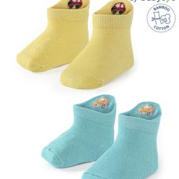 Babyoye Bamboo Cotton Ankle Length Sock With Car Design - Blue & Yellow-image-69