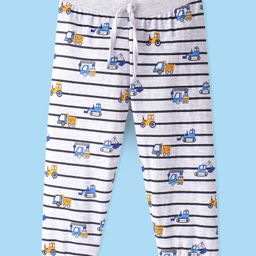 Babyhug Cotton Jersey Knit Full Length Lounge Pant JCB Printed - Grey-picture-11