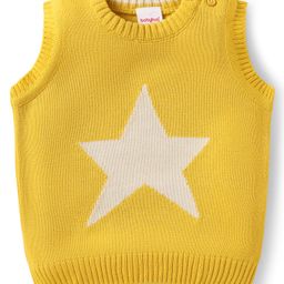 Babyhug Knitted Sleeveless Pullover Sweater Vest with Star Design - Yellow-image-91