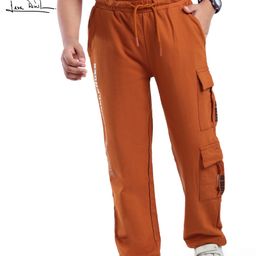 Arias Cotton Looper Knit Full Length Lounge Pants With Text Print & Cargo Pockets - Dark Orange-image-59