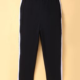 Smarty Boys Sinker Knit Full Length Track Pants With Text Print & Tape Detailing - Dark Black-image-74