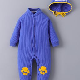 Kookie Kids Full Raglan Sleeves Front Open High Neck Romper with Paw Patch & Cap - Blue-image-69