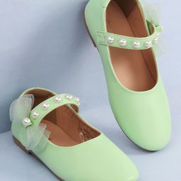 Pine Kids Bow & Pearl Detailing Ballerinas with Velcro Closure - Sea Green-image-67