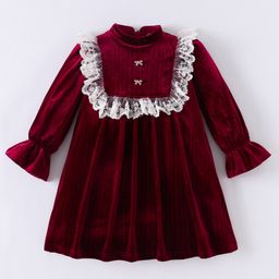 Kookie Kids Full Bell Sleeves Party Frock With Lace Detailing - Maroon-picture-9