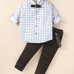 Dapper Dudes Full Sleeves Floral Printed Shirt With Pant Bow & Suspender Set - Brown-picture-11