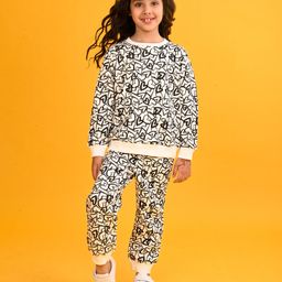 Anthrilo Fleece Full Sleeves Hearts Printed Sweatshirt With Coordinating Joggers Set - Black-picture-24
