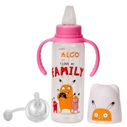 Adore ALGO Snr. 2 in 1 Baby Silicon Spout & Straw Sipper with Gravity Ball & Twin Handle - 250ml- Family Theme Pink-0
