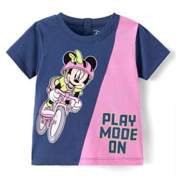 Babyhug Disney Single Jersey Knit Half Sleeve Cut & Sew T-Shirt With Minnie Mouse Graphic - Pink & Navy Blue-image-78