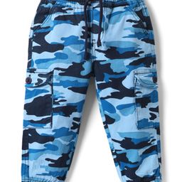 Babyhug Twill Woven Full Length Camouflage Printed Trousers With Stretch & Side Pockets - Blue-image-61