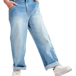 Olele Cotton Denim Washed Relaxed Fit Jeans - Blue-image-4