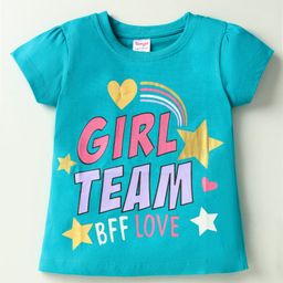 Tango Single Jersey Knit Half Sleeves T-Shirt with Text Print - Turquoise-image-3
