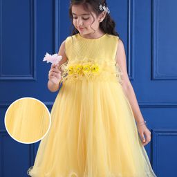 Mark & Mia Woven Sleeveless Party Dress With Floral Applique & Textured Yoke - Yellow-image-61