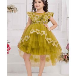 Lagorii Net Sleeveless Floral Applique Detailed Dress With Detachable Tail - Mustard-image-10