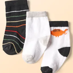 Cute Walk by Babyhug Ankle Length Anti Bacterial Socks With Stripes & Dino Design Pack of 3 - Multicolor-picture-39