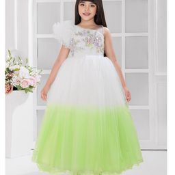 Tiny Kingdom Net Woven Sleveless Sequins Embellished Floral Designed Gown - Green-image-64