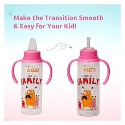 Adore ALGO Snr. 2 in 1 Baby Silicon Spout & Straw Sipper with Gravity Ball & Twin Handle - 250ml- Family Theme Pink image 2