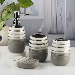 Kookee Grey 4 piece Abstract Ceramic Bath Accessories Set-2