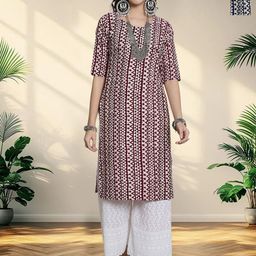 HERE&NOW Selection Of 2 Geometric Printed Round Neck Straight Kurta-picture-15