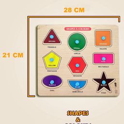 Enorme Big Wooden Shape Colors and Numbers Puzzle with Knobs Educational and Learning Game For Kids Multicolour - 19 Pieces image 3