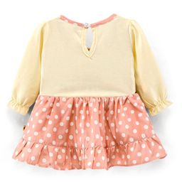 Dew Drops Sinker Full Sleeves Frock With Bloomer Polka Dots Print - Peach image 3