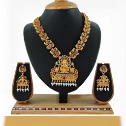 VATSALYA creation Alloy Gold- plated Red Green Jewellery Set-image-80
