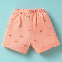 Tango Interlock Half Sleeves Co-ords Front Open Shorts Night Suit with Umbrella Print - Orange image 5
