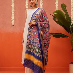Silk Land Ethnic Motifs Printed Ikat Patola Mul Cotton Dupatta-image-90