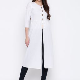 DODO & MOA Women White Solid A-Line Kurta-image-95
