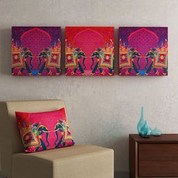 SEJ by Nisha Gupta Purple & Pink Set of 3 Folk Framed Wall Paintings-30