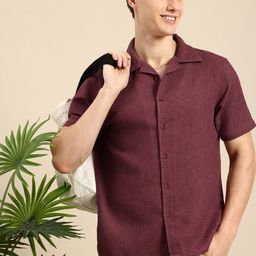 Mast & Harbour Men Textured Slim Fit Cuban Collar Casual Shirt-image-62
