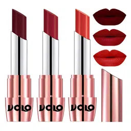VOLO Set Of 3 Creme Matte Lipsticks 3.5 g Each - Red 642-Maroon 643-Orange 649-14