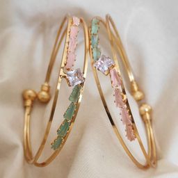 JollyStar Women 2 American Diamond Antique Gold-Plated Bangle-Style Bracelet-9