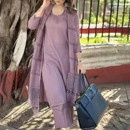DIVASTRI Notch Neck Straight Kurta With Trousers & Dupatta-image-36