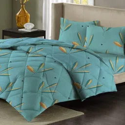 VAS COLLECTIONS Green & Yellow 4 Pieces Printed Superfine Double Extra Large Bedding Set-30