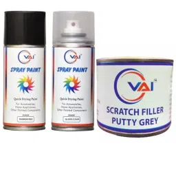 VAI Spray Paint Can Passion Red & Gloss Clear ‎225 ml Can Each for Maruti Suzuki Cars with Scratch Filler Putty Grey 200 g, 1 Putty Abrasion Tool and 320 Grits Sandpaper-31