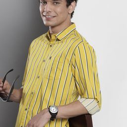 The Indian Garage Co Men Mustard Yellow & Green Striped Cotton Casual Shirt-image-61