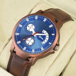 Gopal Shopcart Unisex Leather Straps Analogue Watch Blue Aeviyo dial 1016 Brown Case-image-58