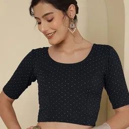 KALINI Woven Design Cotton Round Neck Saree Blouse-image-22