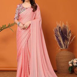 Peachmode Striped Satin Saree with Blouse Piece-picture-37