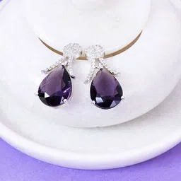 Manikya Rhodium-Plated AD Studded Tear Drop Shaped Drop Earrings-22