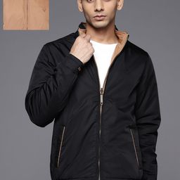 Allen Solly Men Black & Tan Brown Solid Mock Collar Reversible Bomber Jacket-20