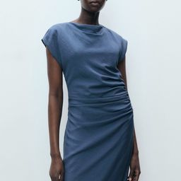 MANGO Cowl Neck Ruched Draped Midi Dress-picture-17
