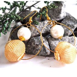 BeAbhika Gold-Plated Pearls Contemporary Mesh Drop Earrings-55