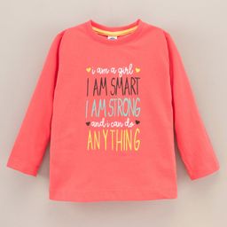 Teddy Full Sleeves Cotton Top Text Print- Pink-image-59